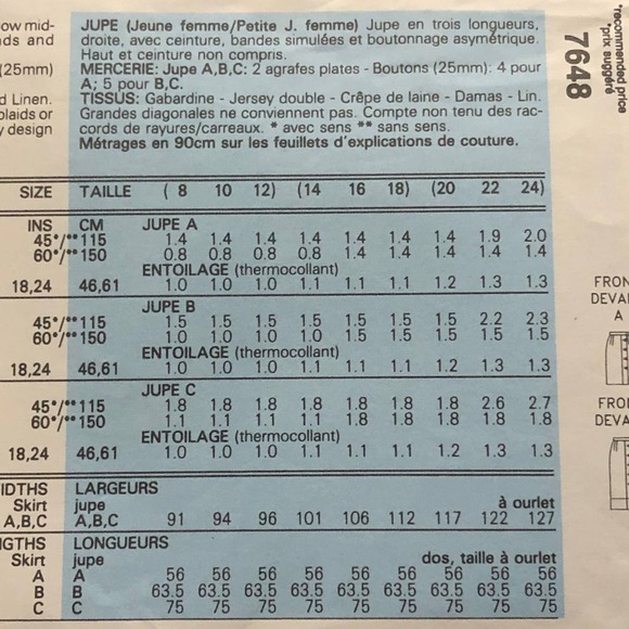 Vogue Pattern  7648  midi maxi skirt  sz 20 22 24 - Picture 6 of 6